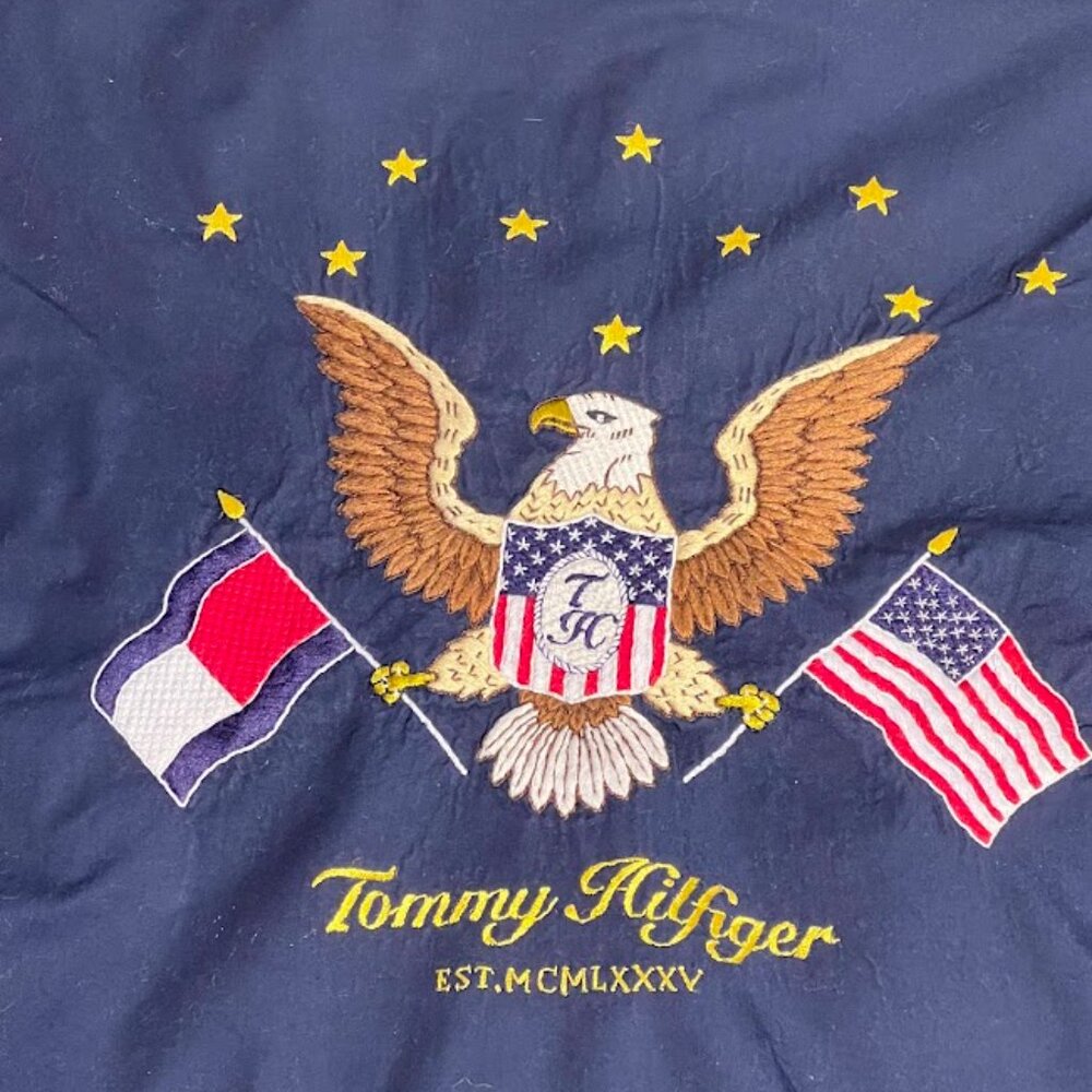 Tommy Hilfiger Long Sleeve Navy blue shirt w/Embroidered Eagle and Flag